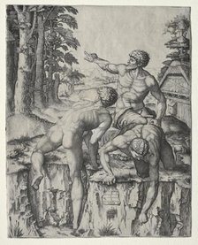 The Climbers (Three Figures from Michelangelo's Battle of Cascina), 1510. Creator: Marcantonio Raimondi (Italian, 1470/82-1527/34).