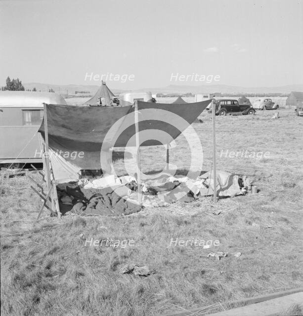 Living conditions for migrant potato pickers, Tulelake, Siskiyou County, California, 1939. Creator: Dorothea Lange.