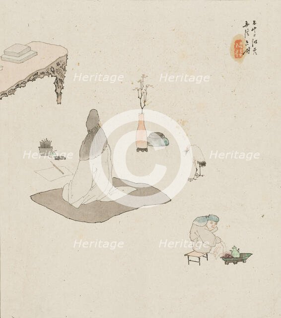 Figure in meditation and servant.. Creator: Su Liupeng.