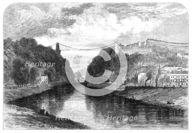 The suspension bridge over the Avon at Clifton, 1864. Creator: Mason Jackson.
