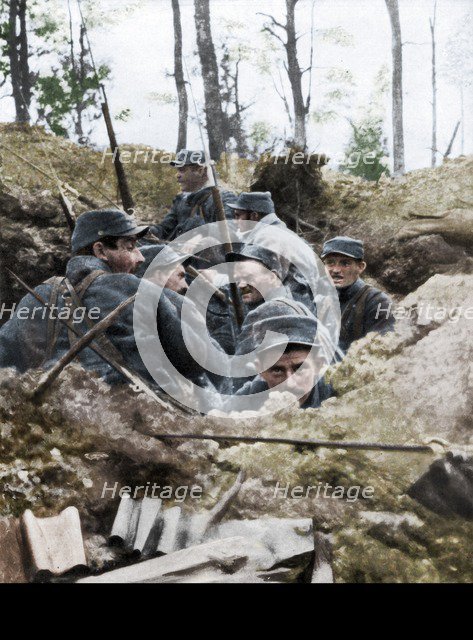 French troops in the trench system of Calonne, France, July 1915. Artist: Unknown.