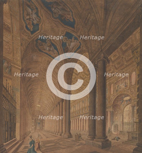 Interior View of the Basilica of Santa Maria Maggiore, Rome, 1833. Creator: Anton Hallmann.