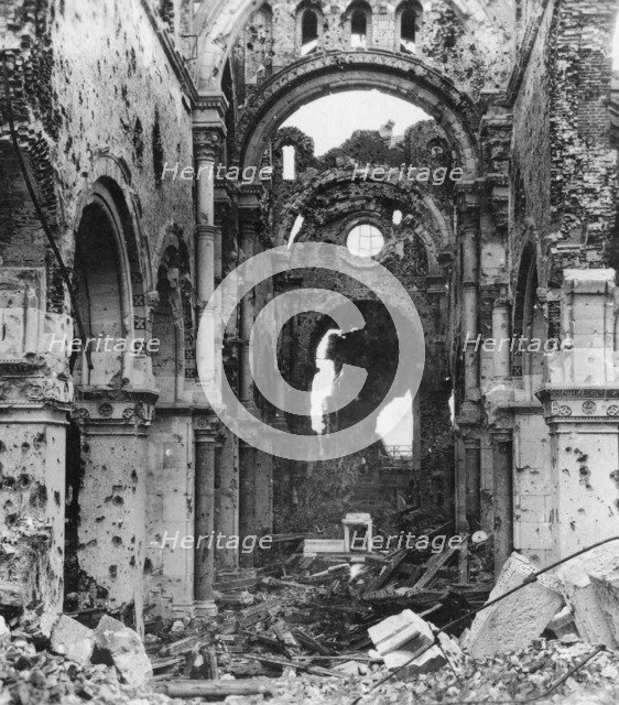 Damaged interior of Albert Cathedral, France, World War I, c1914-c1918. Artist: Nightingale & Co