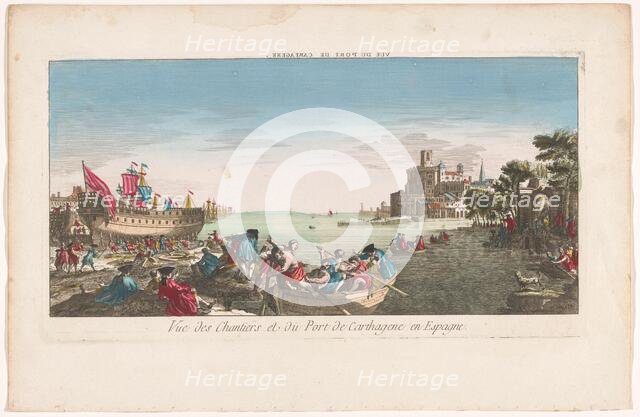 View of a harbor with a shipyard in Cartagena, Spain, 1700-1799. Creator: Anon.