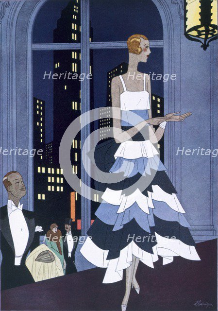 Au New York Sous Les Yeux Innombrables des Sky-scrapers, from Femina Magazine, pub. 1928 (colour lit