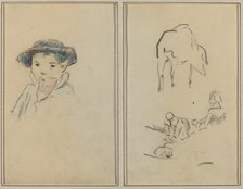 Little Breton Boy; A Pig and a Washerwoman [recto], 1884-1888. Creator: Paul Gauguin.