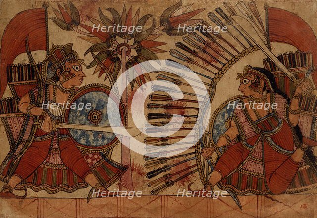 Babhruvahana Resumes his Fight with Vrishaketu (verso)..., c1850. Creator: Unknown.