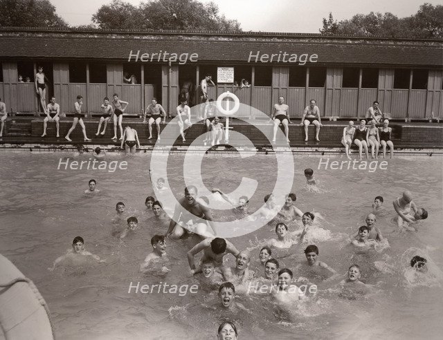 Children play in the swimming baths, York, Yorkshire, 1955. Artist: Unknown