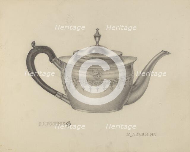 Silver Teapot, 1935/1942. Creator: E. J. Gilsleider.