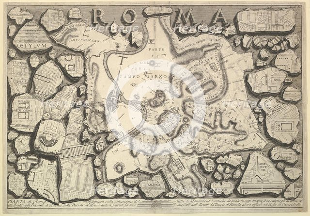 Plan of Rome..., from Le Antichità Romane (Roman Antiquities), ca. 1756. Creator: Giovanni Battista Piranesi.