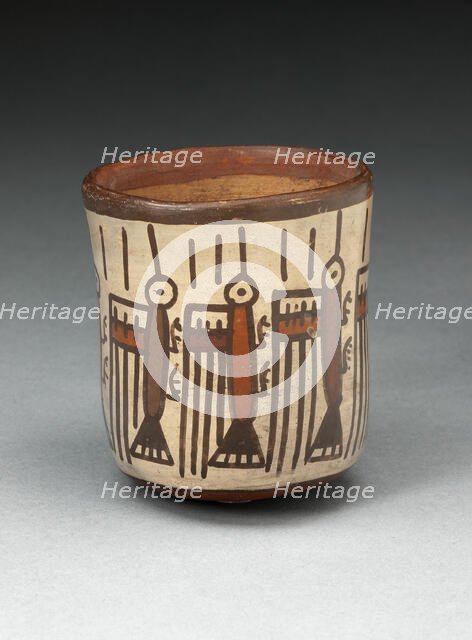 Small Straight-Sided Cup Depicting Abstract Hummingbirds or Insects, 180 B.C./A.D. 500. Creator: Unknown.