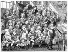 Children waiting for soup at dinner time, London Board School, Denmark Terrace, Islington, 1889. Artist: Unknown