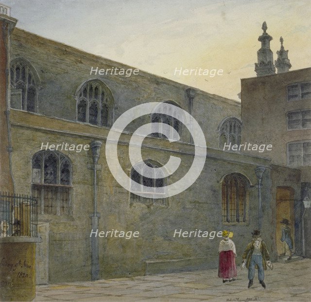North side of Guildhall Chapel showing the entrance to Cutthroat Alley, City of London, 1820. Artist: Robert Blemmell Schnebbelie