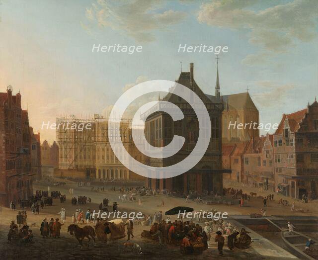 The Dam in Amsterdam with the new Town Hall under Construction, 1652-1689. Creator: Jacob van der Ulft (attributed to).