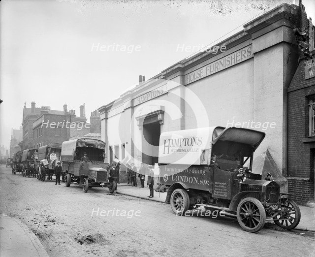 Vans outside Hampton's Munitions Works, Lambeth, London, 1914-1918. Artist: Bedford Lemere and Company