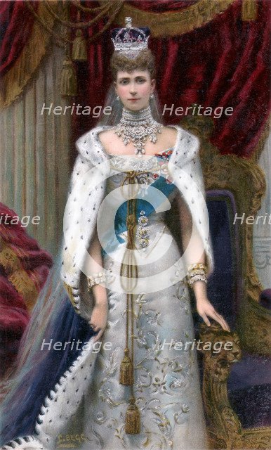 Queen Alexandra in full coronation robes, 1902. Artist: Unknown