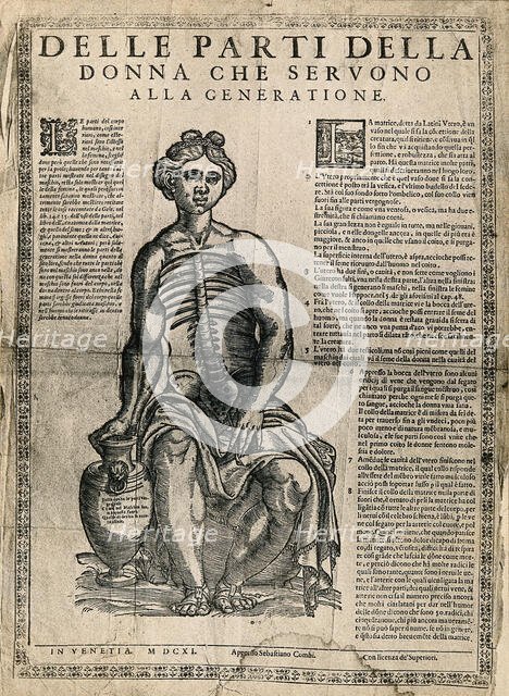 A fugitive sheet of a seated female figure, her hand resting on a vase, with her thorax and..., 1611 Creator: Unknown.
