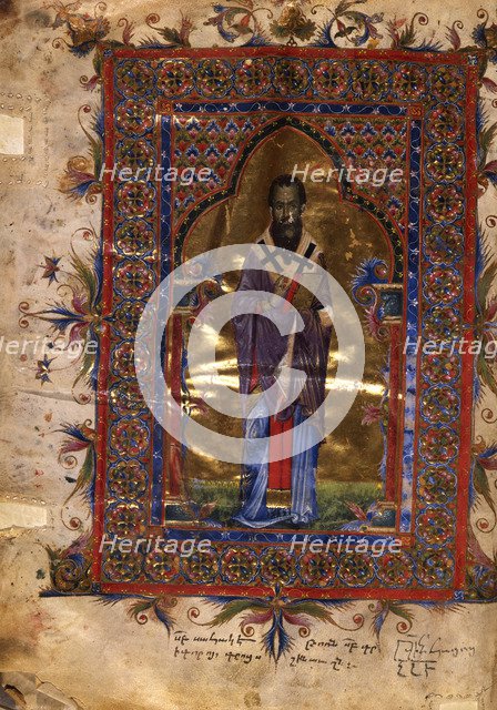 Saint Basil the Great (Manuscript illumination from the Matenadaran Gospel), 1286.