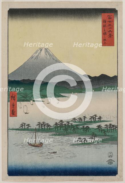 Pine Groves of Miho in Suruga, from the series Thirty-six Views of Mount Fuji, 1858. Creator: Utagawa Hiroshige (Japanese, 1797-1858).