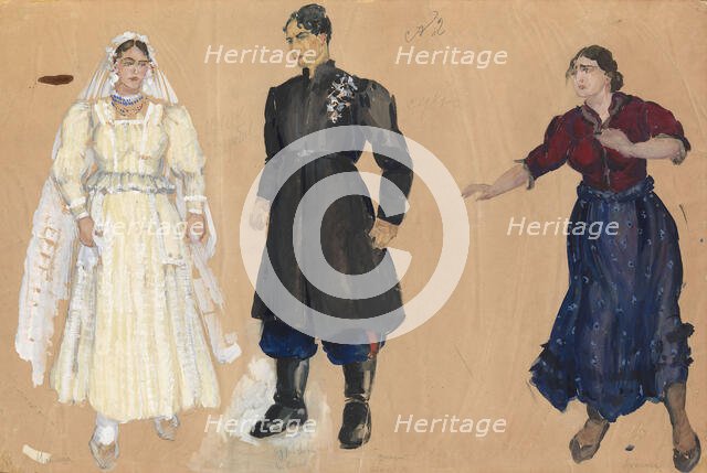 Costume design for the opera "Quiet Flows the Don" by Ivan Dzerzhinsky, c1930s?  Creator: Fyodor Fyodorovsky.
