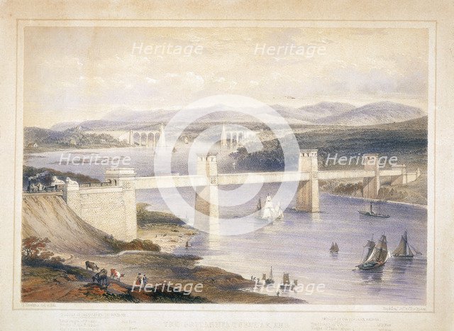 Britannia Tubular Bridge over the Menai Straits, Wales, c1850-c1852. Artist: George Hawkins