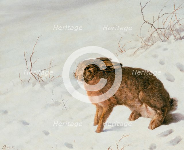 Hare in the Snow, 1875. Artist: Rayski, Louis Ferdinand von (1806-1890)