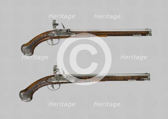 Pair of Flintlock Holster Pistols, Italy, c. 1660/70. Creator: Lazzarino Cominazzo.