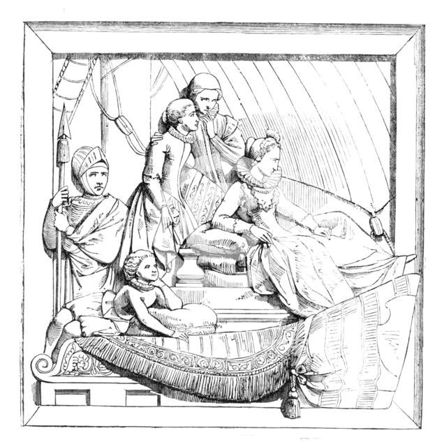 The New Houses of Parliament - Bas-reliefs in the Prince's Chamber - Mary Queen of Scots..., 1857. Creator: Unknown.