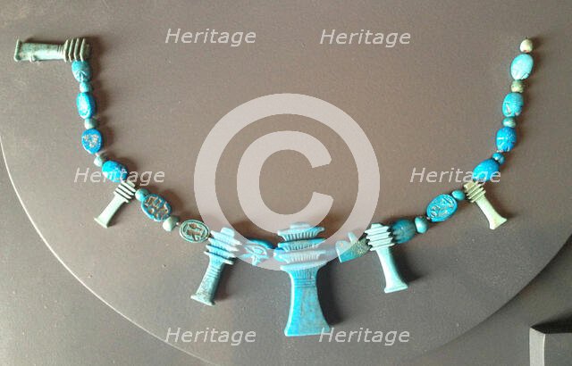 Amulets (string): Eye of Horus, Djed Pillars, Scarabs, Egypt, Third Intermediate-Late Period (?)... Creator: Unknown.