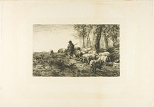 Herd of Pigs with Swineherd, 1878. Creator: Charles Emile Jacque.
