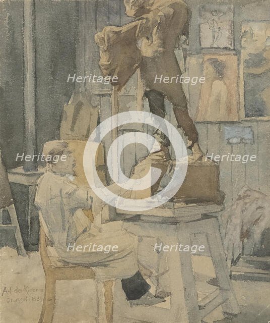 Jan Toorop in a sculptor's studio, 1883. Creator: Antoon Derkinderen.