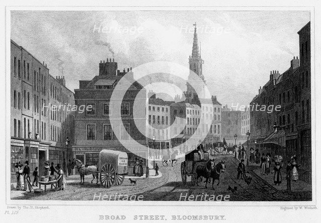 Broad Street, Bloomsbury, London, 19th century.Artist: William Woolnoth