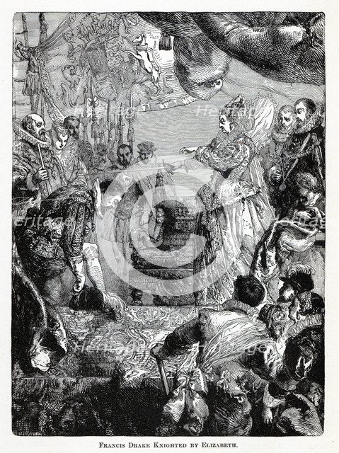 Francis Drake Knighted by Elizabeth, 1882. Artist: Anonymous  