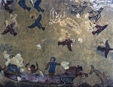 Tomb of hunting and fishing. Fresco depicting men in a fishing boat and birds flying, from Tarqui…