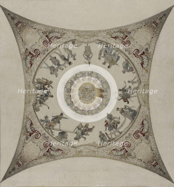 Esquisse pour la galerie Lobau de l'Hôtel de Ville de Paris : Scènes médiévales: jeux..., 1890. Creator: Hector d' Espouy.