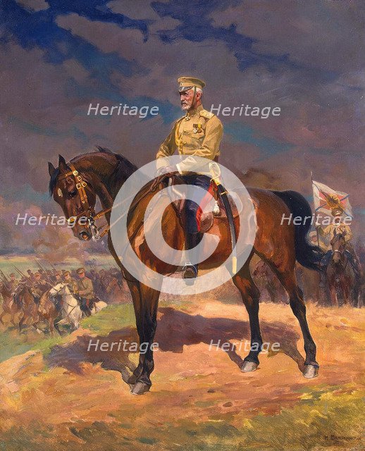 Portrait of Grand Duke Nikolai Nikolayevich (1856–1929) on Horseback, 1910s.  Creator: Samokish, Nikolai Semyonovich (1860-1944).