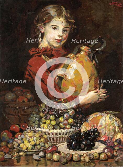 Monarosa, the painter's daughter, as a fruit seller, 1914.  Creator: Martin Monnickendam.