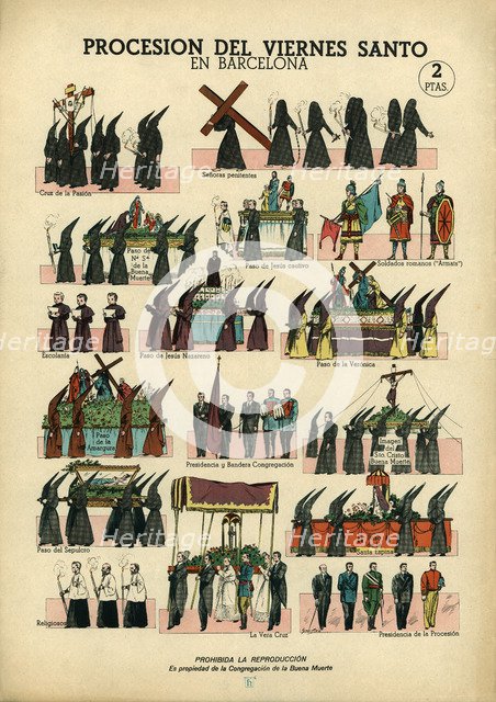 Popular holy cards, Easter, Good Friday procession in Barcelona, ??edited in 1930s.