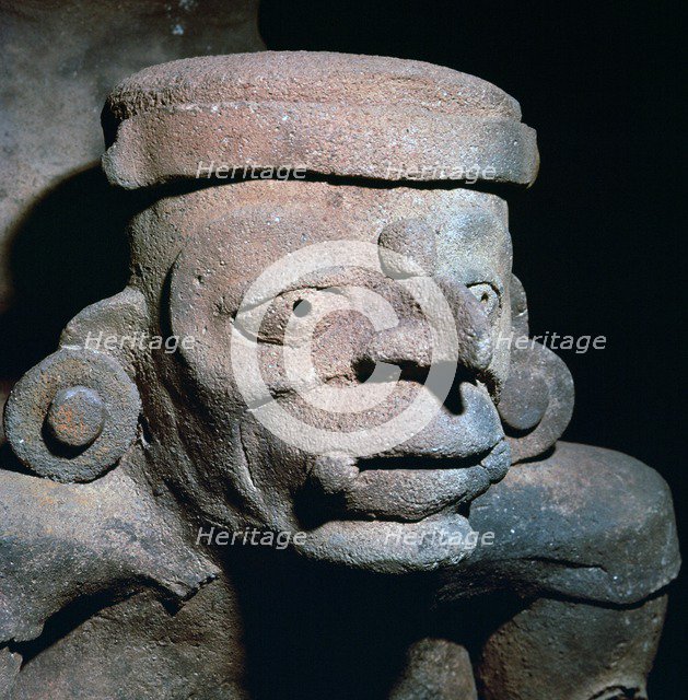 Detail of a Mayan pottery incense burner, 8th century. Artist: Unknown