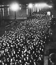The crowd waiting to pass by King George V's catafalque in Westminster Hall,  London, January 1936. Artist: Unknown