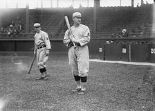 Roger Bresnahan, St. Louis, NL, Miller Huggins in background (baseball), c1911. Creator: Bain News Service.