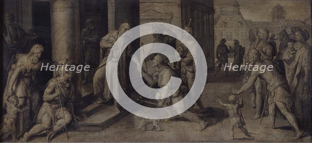 Saint Luke Giving three Pilgrims Alms, c1560-1600. Creator: Martin de Vos.