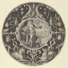 'Aqua' in a Decorative Border with Sea Creatures, from a Series of Circular Designs w..., 1590-1612. Creator: Crispijn de Passe I.