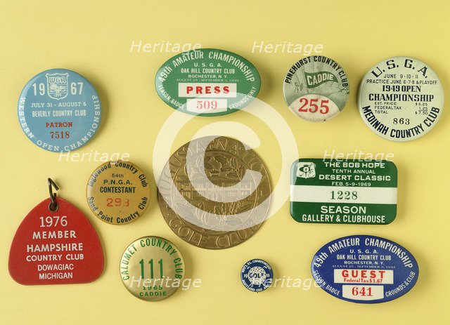 Selection of tin badges for various golfing tournaments, 1933-69. Artist: Unknown