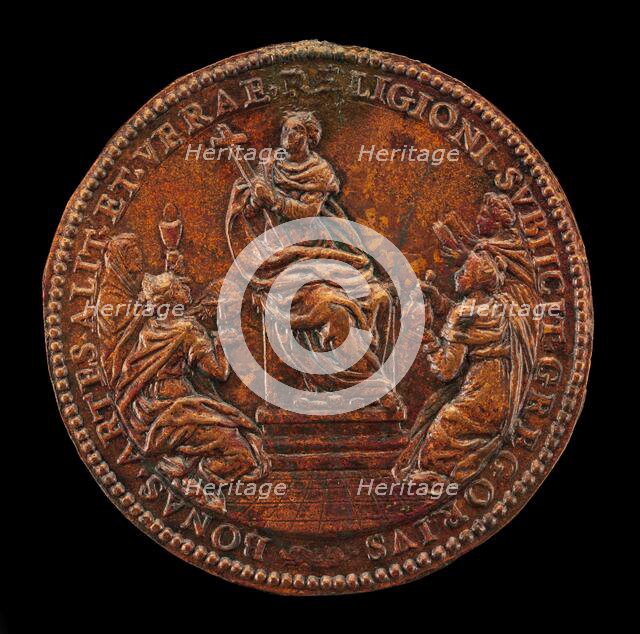 Religion Enthroned between Theology, Astronomy, Philosophy, and Literature [reverse], 1582. Creator: Unknown.