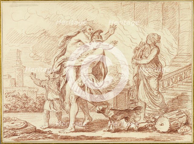 Aeneas Fleeing with Anchises from the Ruins of Troy, 1777. Creator: Augustin Pajou.