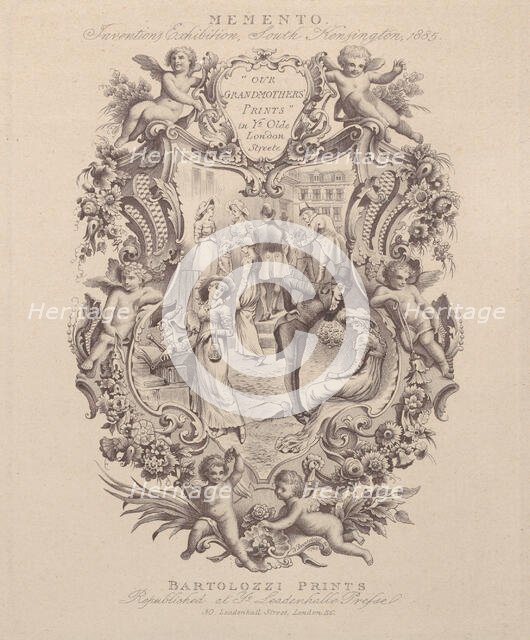 Advertisement for Memento, Inventions Exhibition, South Kensington, 1885, ca. 1885. Creator: Francesco Bartolozzi.