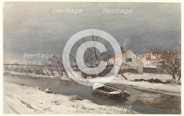 Winter landscape with houses by a canal, 1874. Creator: Louis Apol.