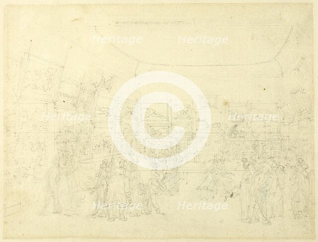 Study for Exhibition of Water Colored Drawings, Old Bond Steet, from Microcosm of London, c. 1808. Creator: Augustus Charles Pugin.