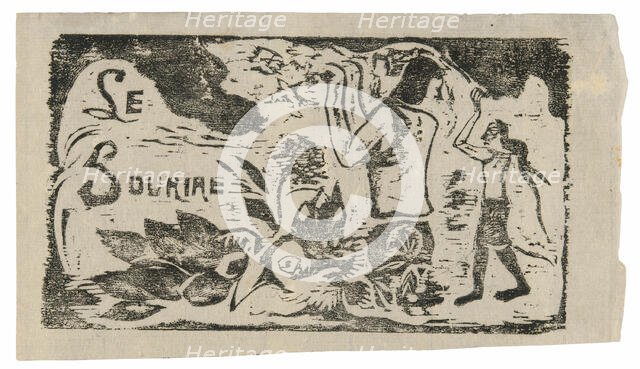 Tahitians, Flowers, and Leaves, headpiece for Le sourire, 1899/1900. Creator: Paul Gauguin.